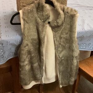 Talbots Tan and Cream Faux Fur Reversible to Cream Sweater Vest